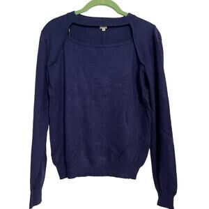 Uniq Women's Lightweight Long Sleeve Navy Blue Sweater Cut Out Neck M L NWT